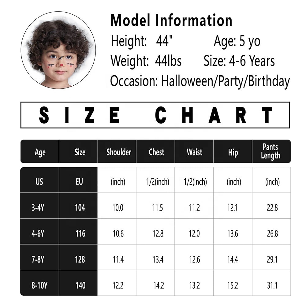 Kids Clown Costume Halloween, Classic Movies Character Fancy Dress Suit for Boys Girls Carnival Party 3-10 Years