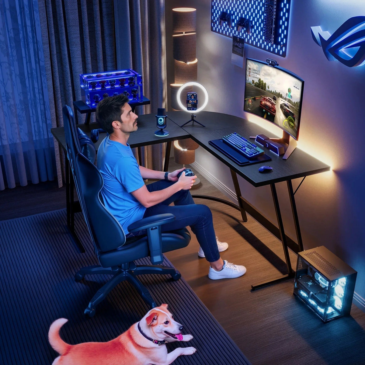 L-Shaped Gaming Computer Corner Desk With Monitor Stand - 220 lbs Capacity