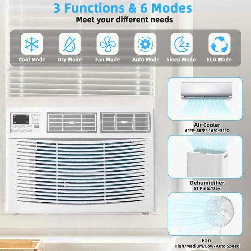 10000 BTU Quiet Window Air Conditioner With Remote, Eco Mode And Dehumidifier