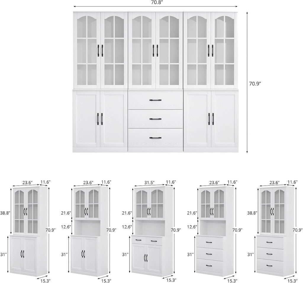 TUSY 71in Tall 6-Tier Bookcase With Glass Door, Drawer, And 23.6in Width - AEA