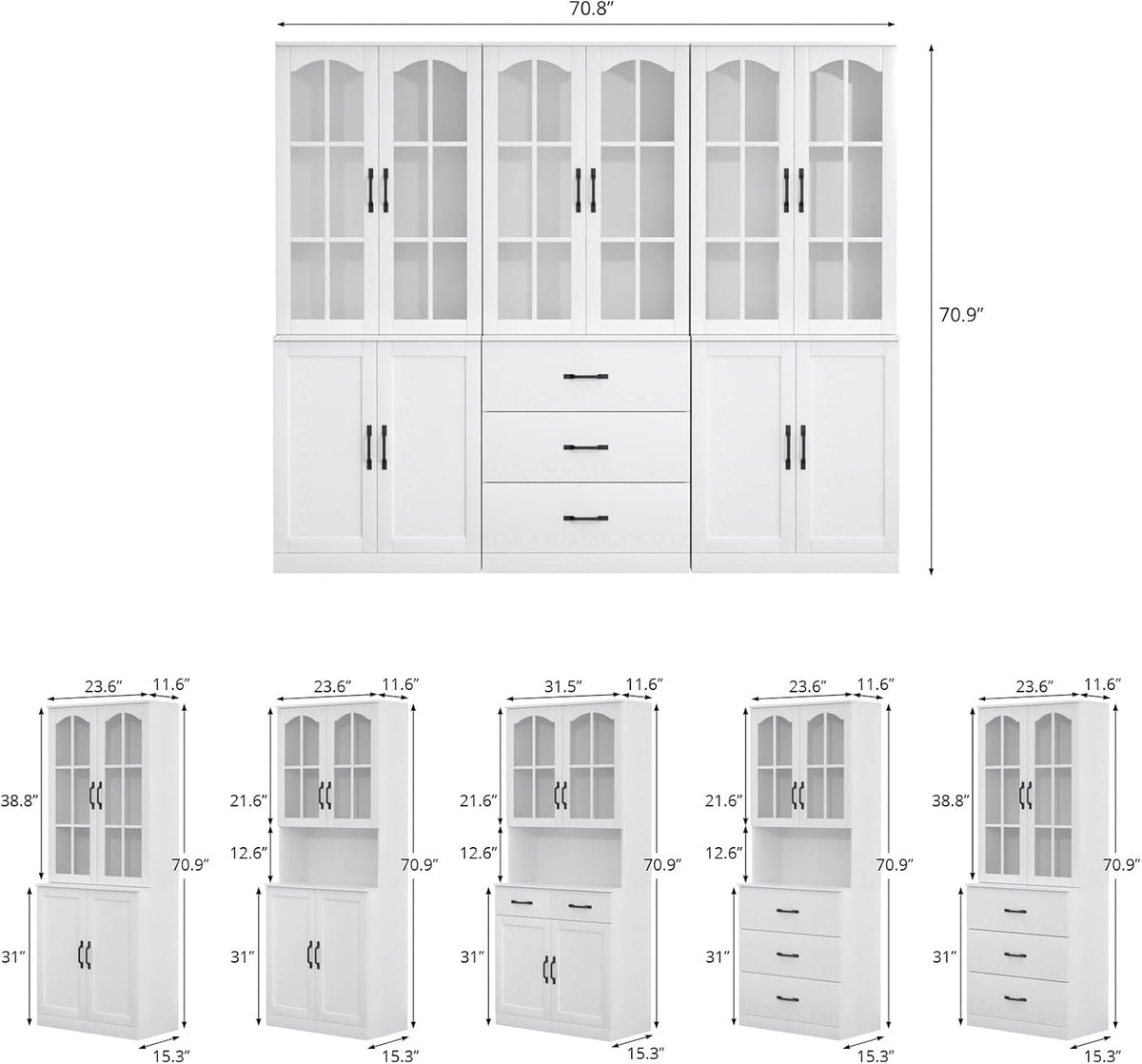 TUSY 71in Tall 6-Tier Bookcase With Glass Door, Drawer, And 23.6in Width - AEA