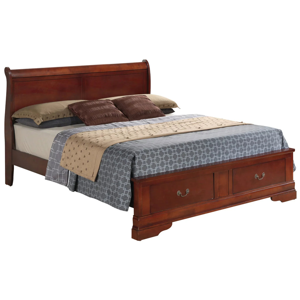 Passion Furniture Storage Sleigh Bed, Cherry, Full, 2 Drawers, 61L 84W 44H - PF-G3100D-FSB2
