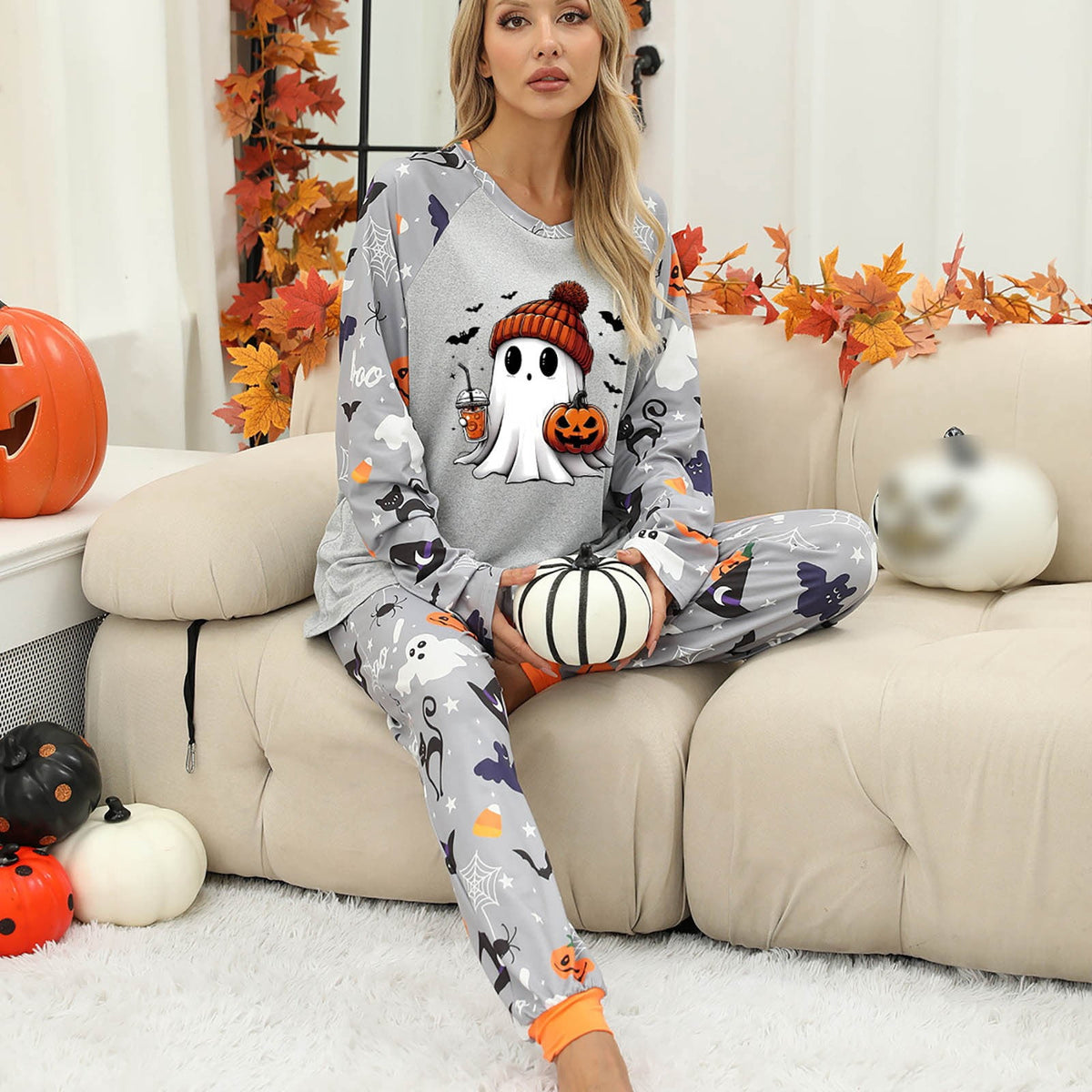 Pajamas For Women Set Halloween Cozy 2 Piece Outfit Soft Comfortable Sleepwear Loungewear Nightwear Nightclothes Homewear