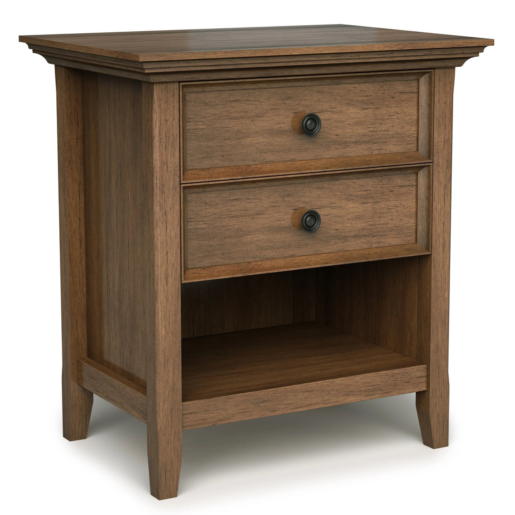 Solid Wood Nightstand With 2 Drawers And Open Shelf, 16 in D x 24 in W x 26 in H