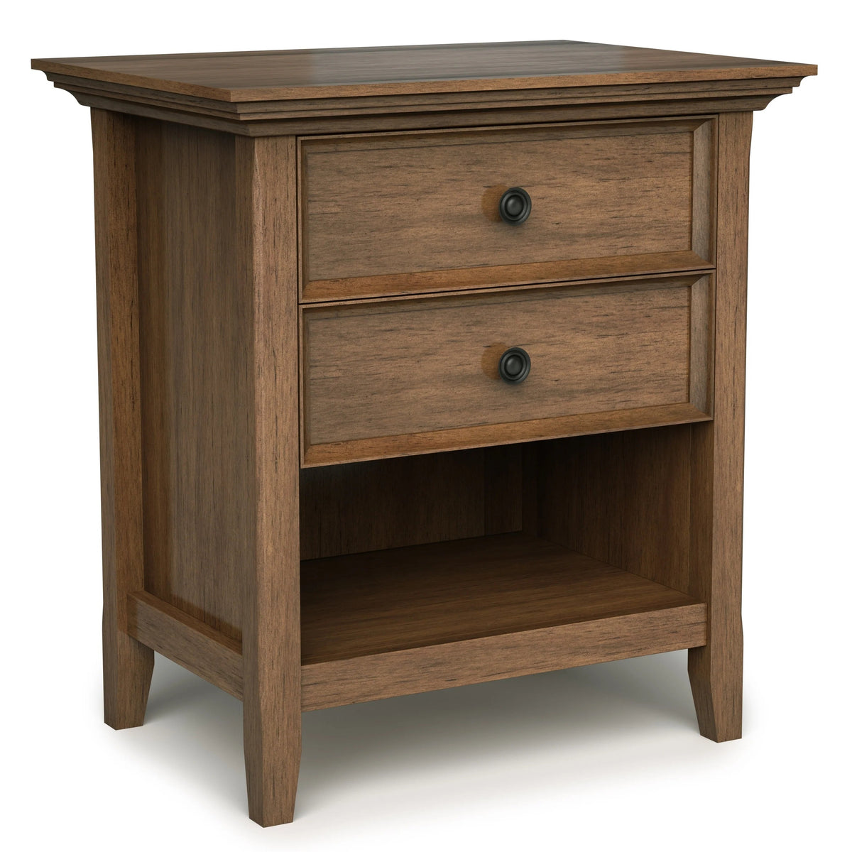 Solid Wood Nightstand With 2 Drawers And Open Shelf, 16 in D x 24 in W x 26 in H