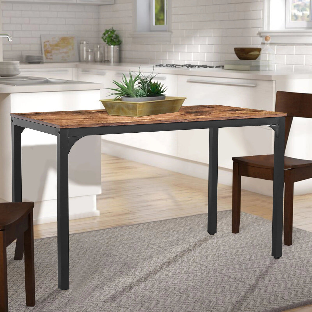 VEIKOUS 47in Industrial Dining Table Desk With Adjustable Footpad And Metal Frame