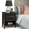 Solid Wood Nightstand With 2 Drawers And Open Shelf, 16 in D x 24 in W x 26 in H