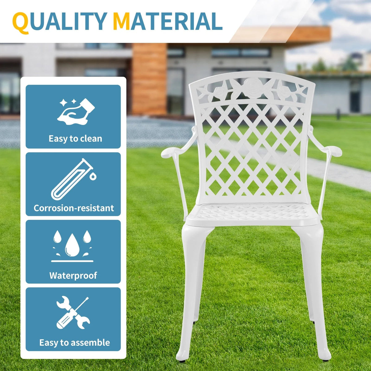 Withniture Cast Aluminum Patio Bistro Chairs, Set Of 2, 17.3 x 17 x 37.5 in, White