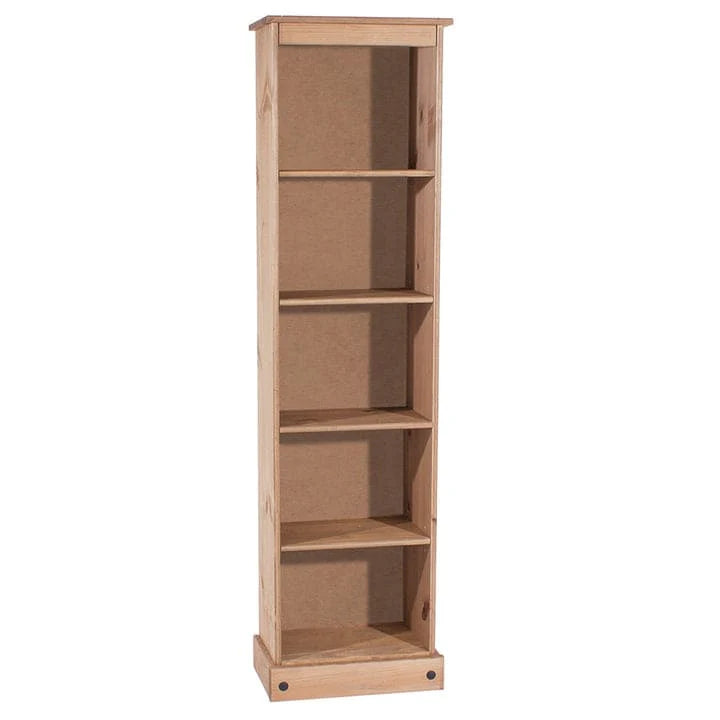 Tall Narrow Solid Pine Wood Bookcase With 5 Open Shelves