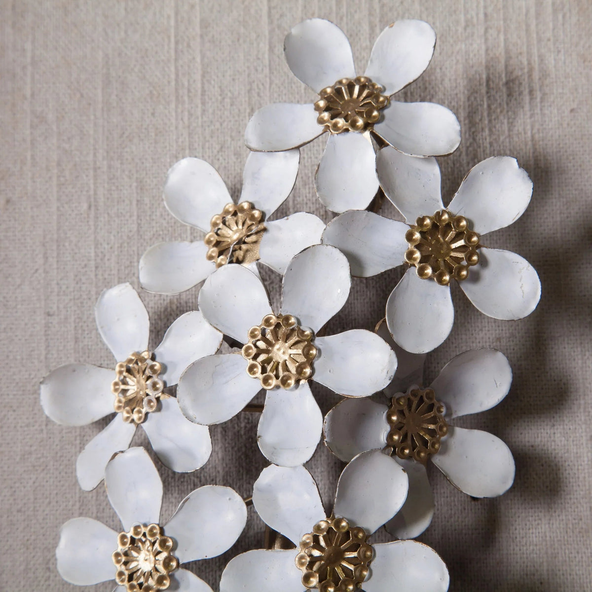 Metal Flower Wall Decor With Wood Frames, White And Gold, Set Of 2 - 23.6in H x 11.81in W x 1.2in D