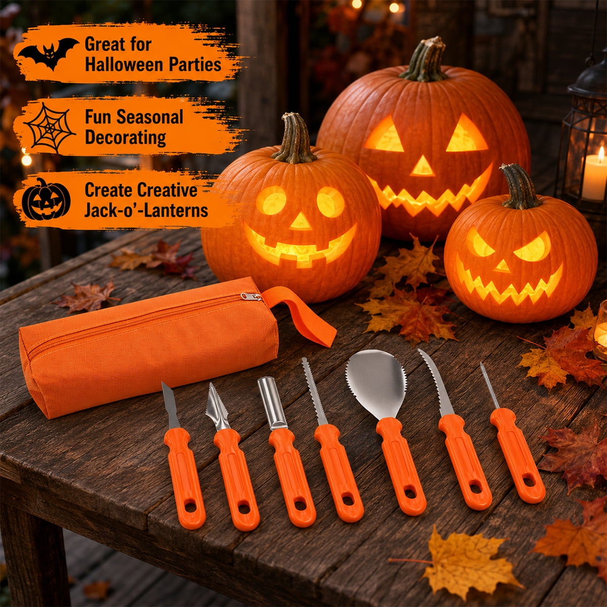 Halloween Pumpkin Carving Kit Heavy Duty Stainless Steel Pumpkin Carving Tools With Carrying Sculpting and Carving 7pcs