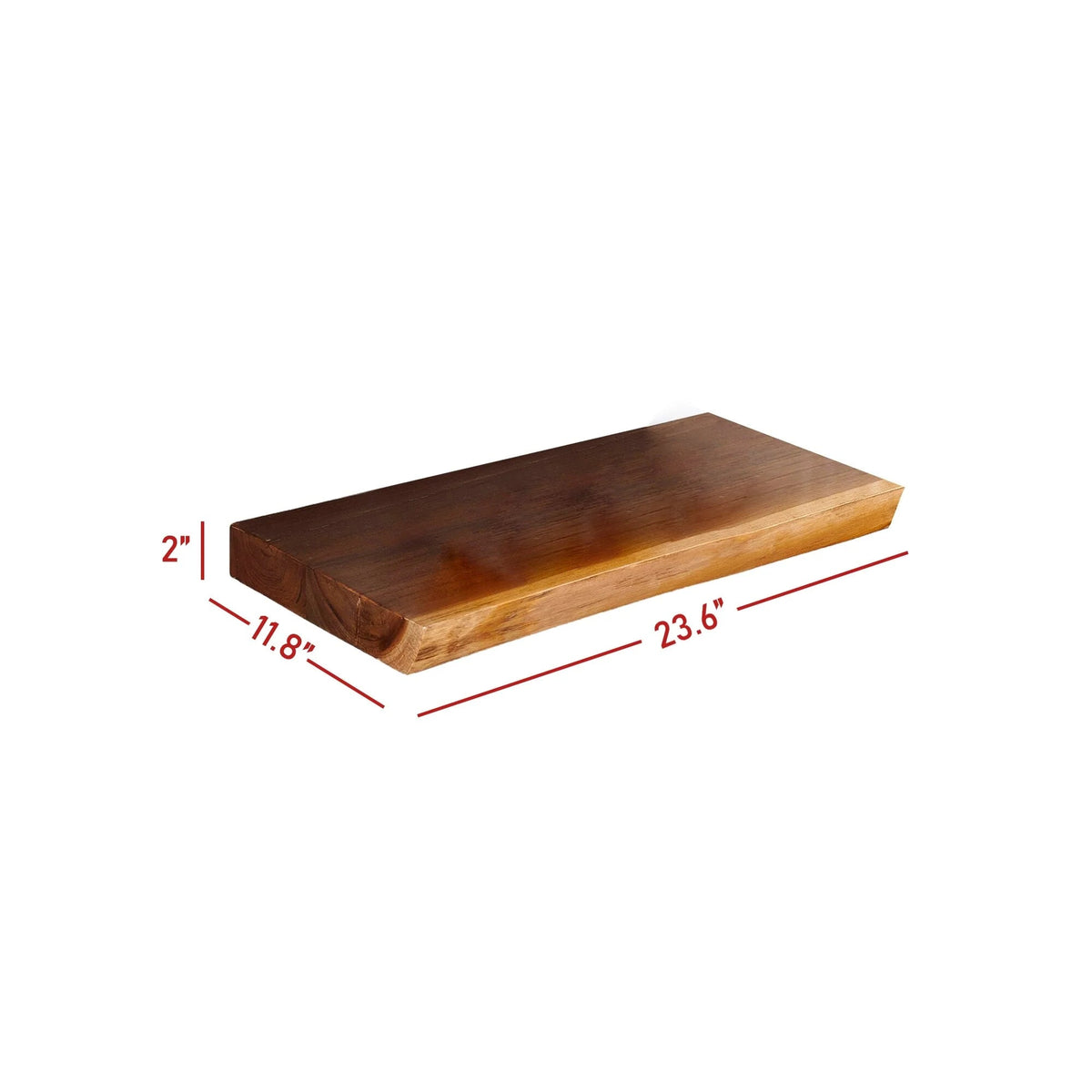 1 Piece Teak Wood Live Edge Rustic Floating Wall Shelf - 24, 36, 42