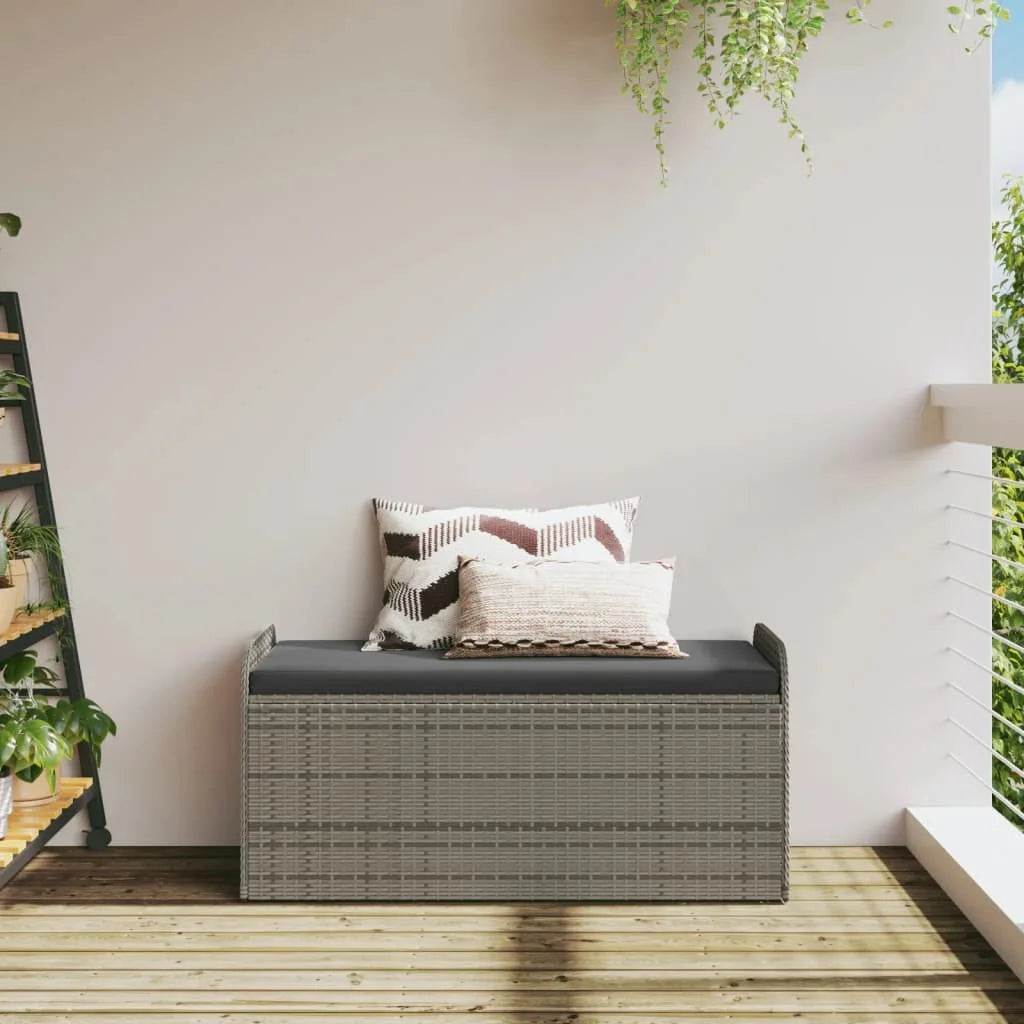 vidaXL Outdoor Poly Rattan Storage Bench With Cushion, Black, 45.3 x 20.1 x 20.5 in