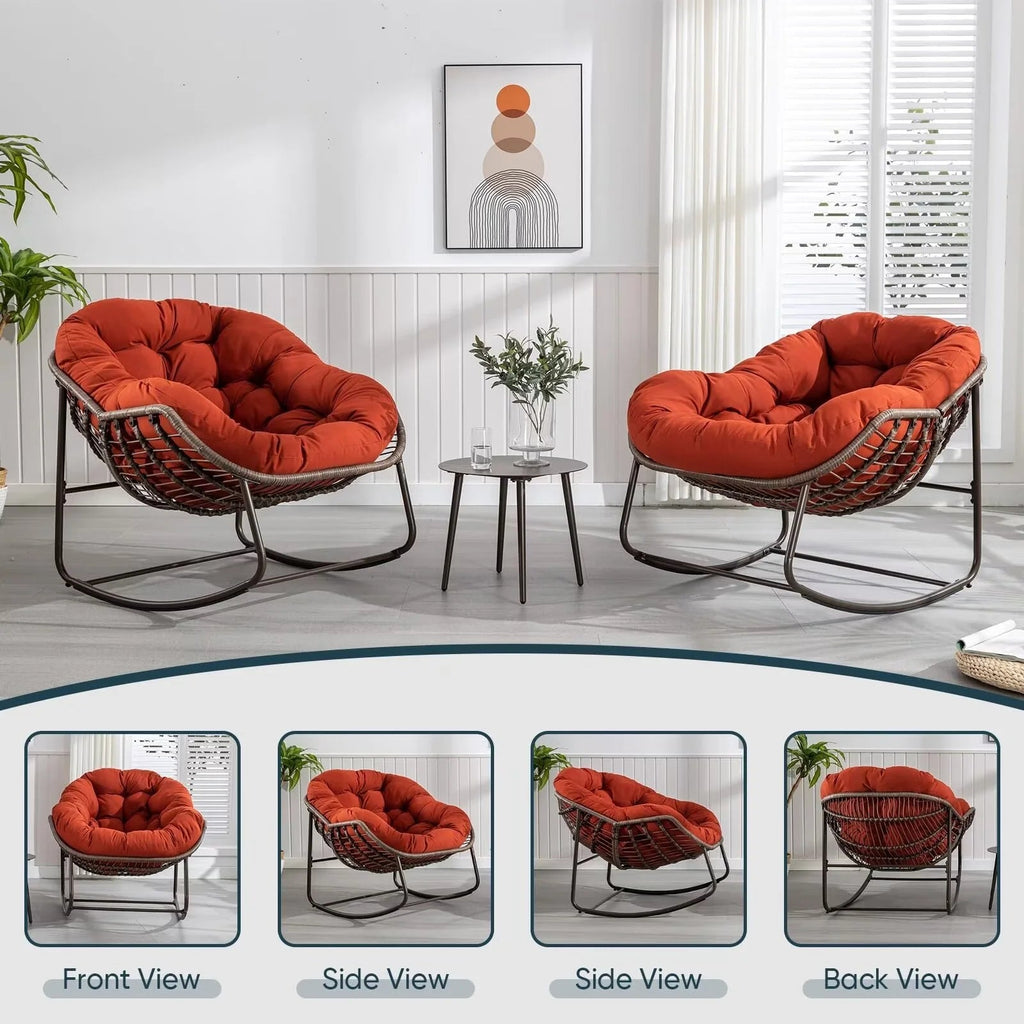 Outdoor Papasan Rocking Chair With Thick Cushion, Grey - 43.70in D x 37.20in W x 31.50in H