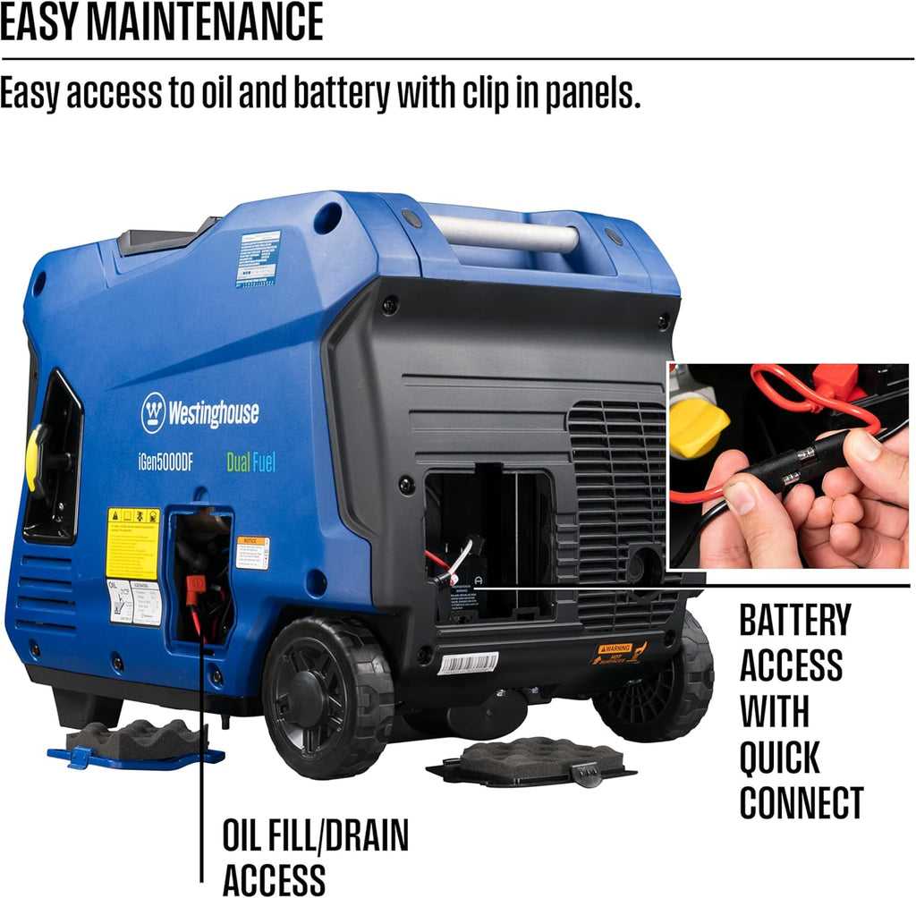 Westinghouse Dual Fuel Portable Inverter Generator, 5000 Peak Watt, 3900 Rated Watt, Blue/Black - iGen5000DF