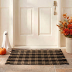 My Texas House Halloween Black Plaid Indoor/Outdoor Layering Rug, 24" x 38"