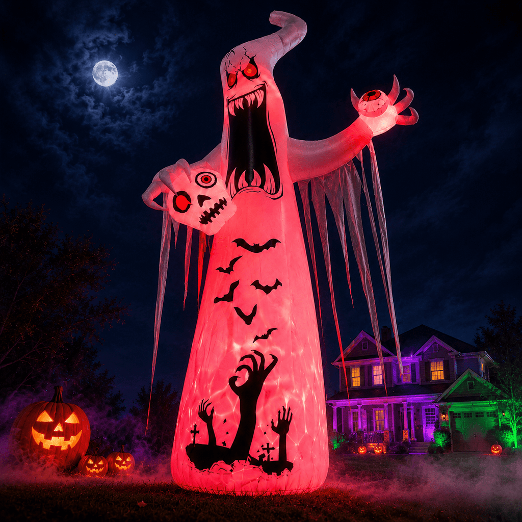 Faburo 12 ft Halloween Inflatable Ghost with Skull and Bleeding Eyeball, Outdoor Blow Up Yard Decoration for Party and Garden