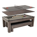 7' 3-In-1 Combination Table With Billiards, Table Tennis, Dining Table, And Storage Benches