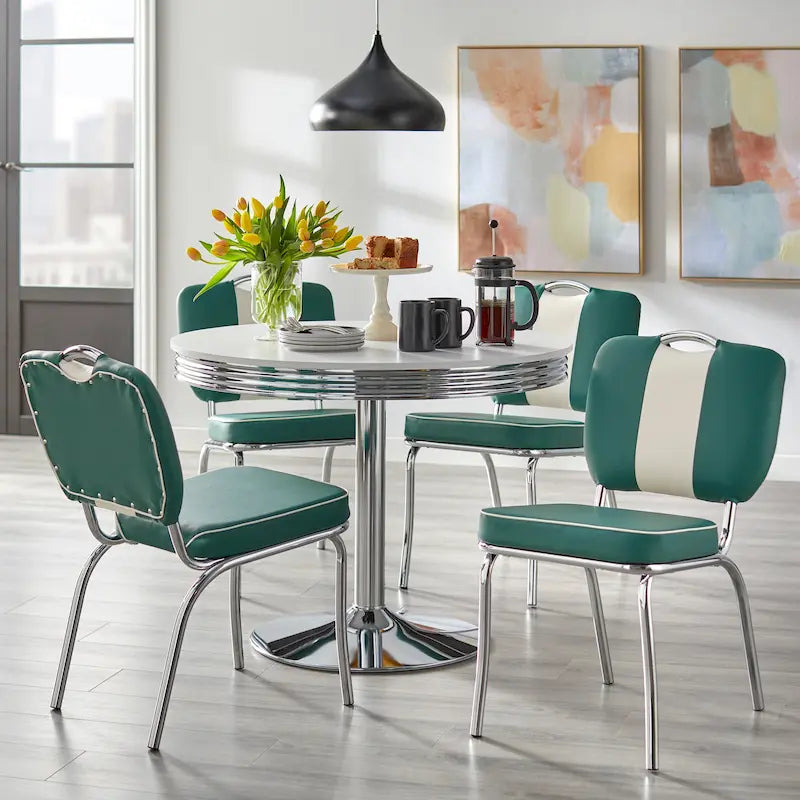 Simple Living 5-Piece Dining Set With Round Table And 4 Chairs - Raleigh Retro