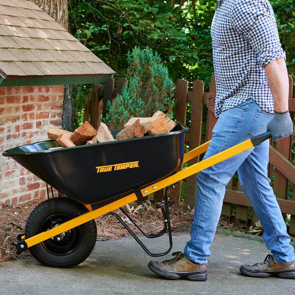 True Temper Steel Wheelbarrow 6 cu. ft. With Never Flat Tire And Steel Handles - R6STFFEC