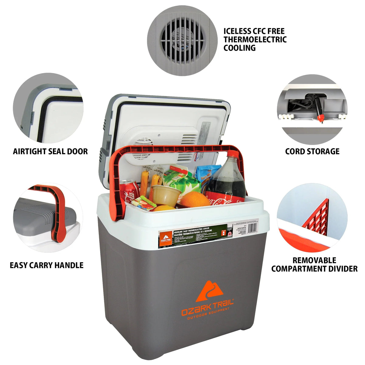 Ozark Trail 12V Iceless Electric Cooler, 26QT / 24L, 30 Cans, Grey - Highline