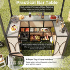 Costway 3-Piece Grill Gazebo Bar Set With 2 Bar Stools And Tempered Glass Top - Grey