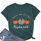 KimSoong Women Halloween Shirt Plaid Pumpkins Graphic Crew Neck Short Sleeve T-Shirts Tops