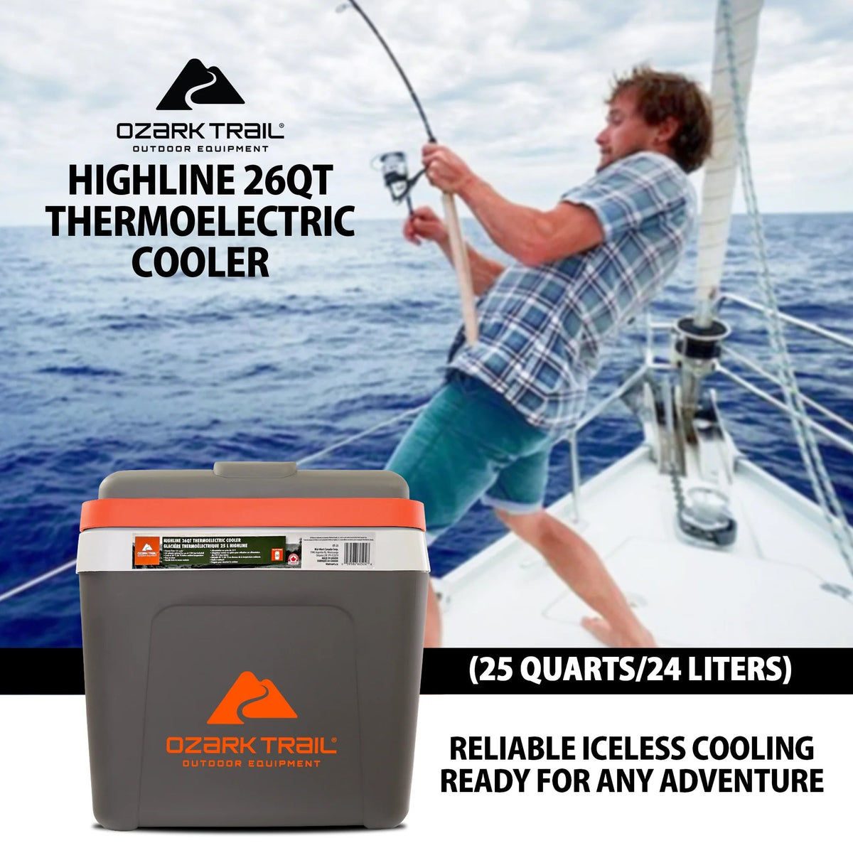 Ozark Trail 12V Iceless Electric Cooler, 26QT / 24L, 30 Cans, Grey - Highline