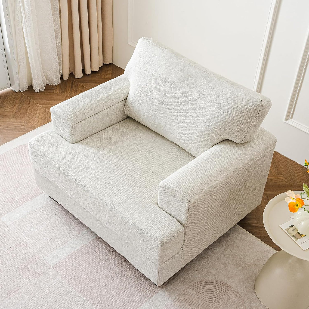 Oversized Chenille Accent Chair With Armrest Organizer And 7.8 in Cushion