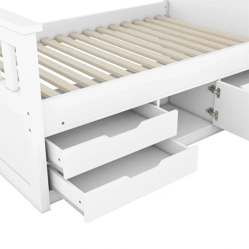 Twin/Full Captain Platform Bed With 4 Drawers And Storage Bookcase Headboard