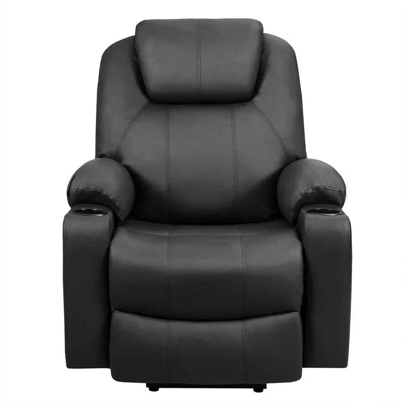 Electric Power Lift Recliner Chair With Leather Massage, Lumbar Heating, 8 Vibrating Nodes, Cup Holders And USB Port