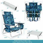 2-Pack 5-Position Outdoor Folding Backpack Beach Chairs With Side Table Set