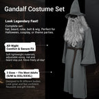 Deluxe 5 Pcs Wizard Costume for Adults Grey Wizard Robe with Wizards Hat, Belt, Wig & Beard Halloween Costumes For Men