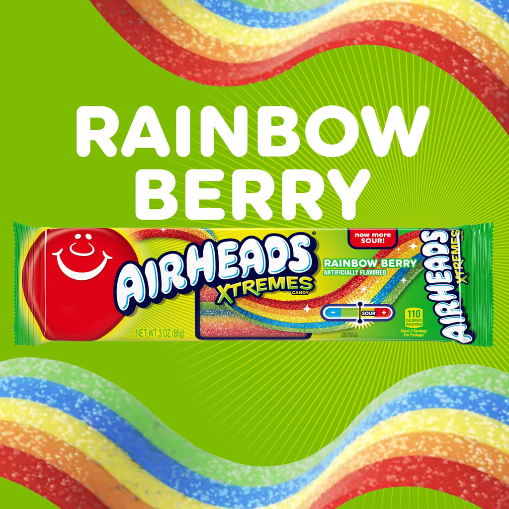 Airheads Xtremes Belts Sweetly Sour Candy, Rainbow Berry, 3 oz