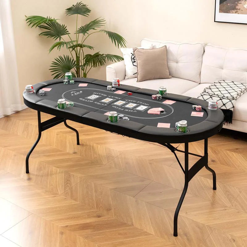 8-Player Foldable Poker Table, 72in With Cup Holders - Blue/Black/Green