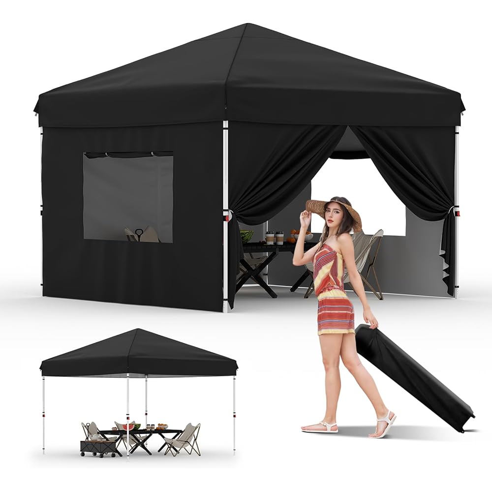 GarveeLife 10x10-Foot Pop-Up Canopy Tent With 4 Sidewalls - Black