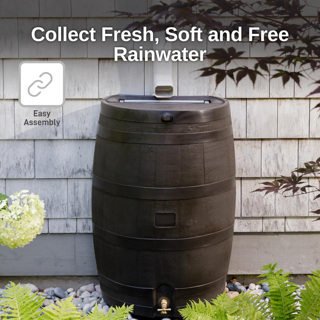 50 Gallon Rain Barrel With Brass Spigot And Flat-Back Design