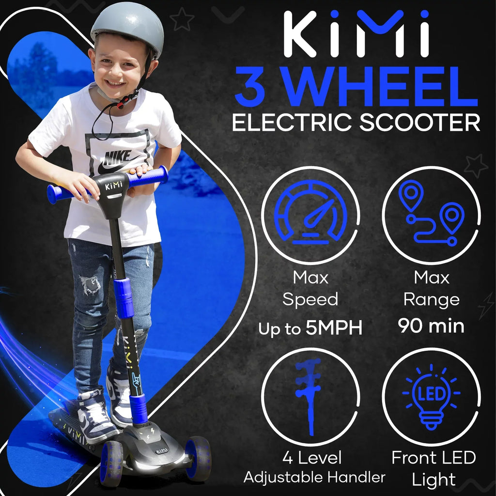 KIMI Kids 3-Wheel Electric Scooter, Adjustable, Ages 2-9, 5MPH, 10 Miles Range