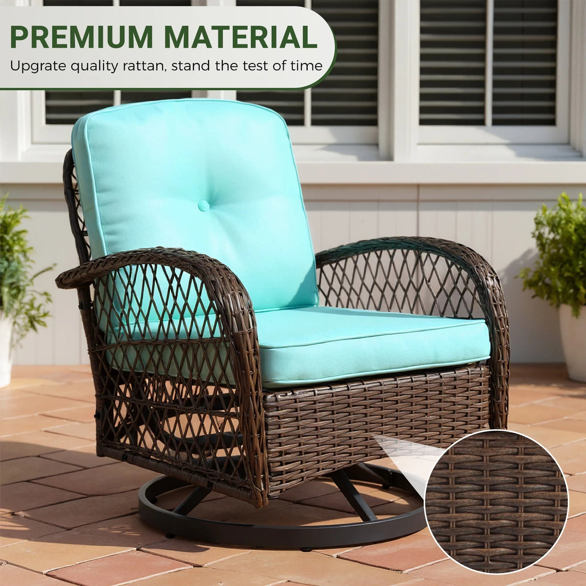 3-Piece Patio Swivel Rocking Chair Set With Glass Top Table - 2 Chairs
