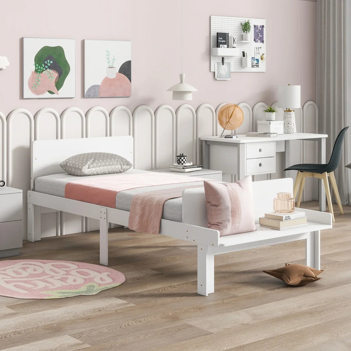White Twin Bed With Footboard Bench