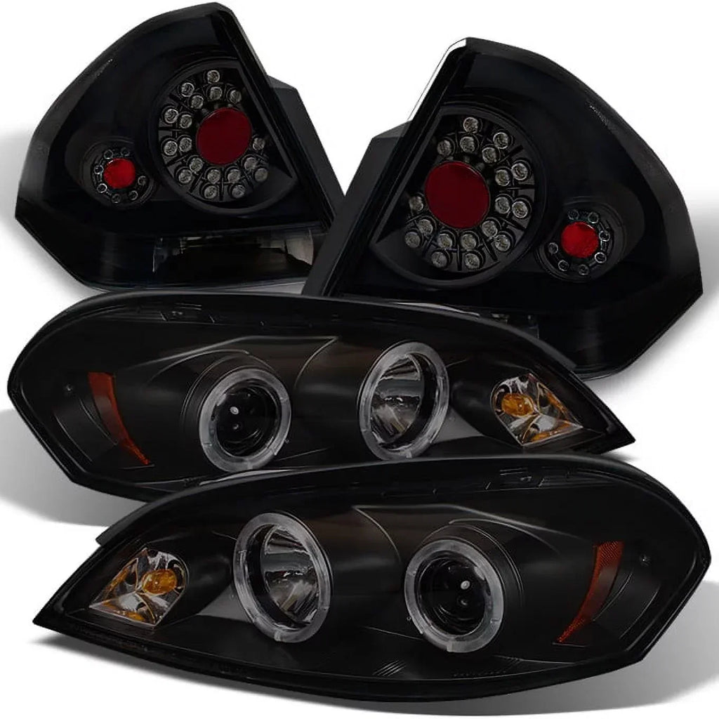 AKKON Black Smoked LED Halo Headlights And LED Tail Lights For 2006-2013 Chevy Impala And 2014-2016 Chevy Impala Limited