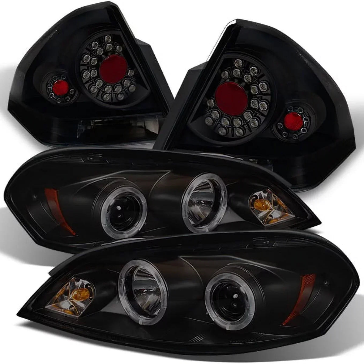 AKKON Black Smoked LED Halo Headlights And LED Tail Lights For 2006-2013 Chevy Impala And 2014-2016 Chevy Impala Limited