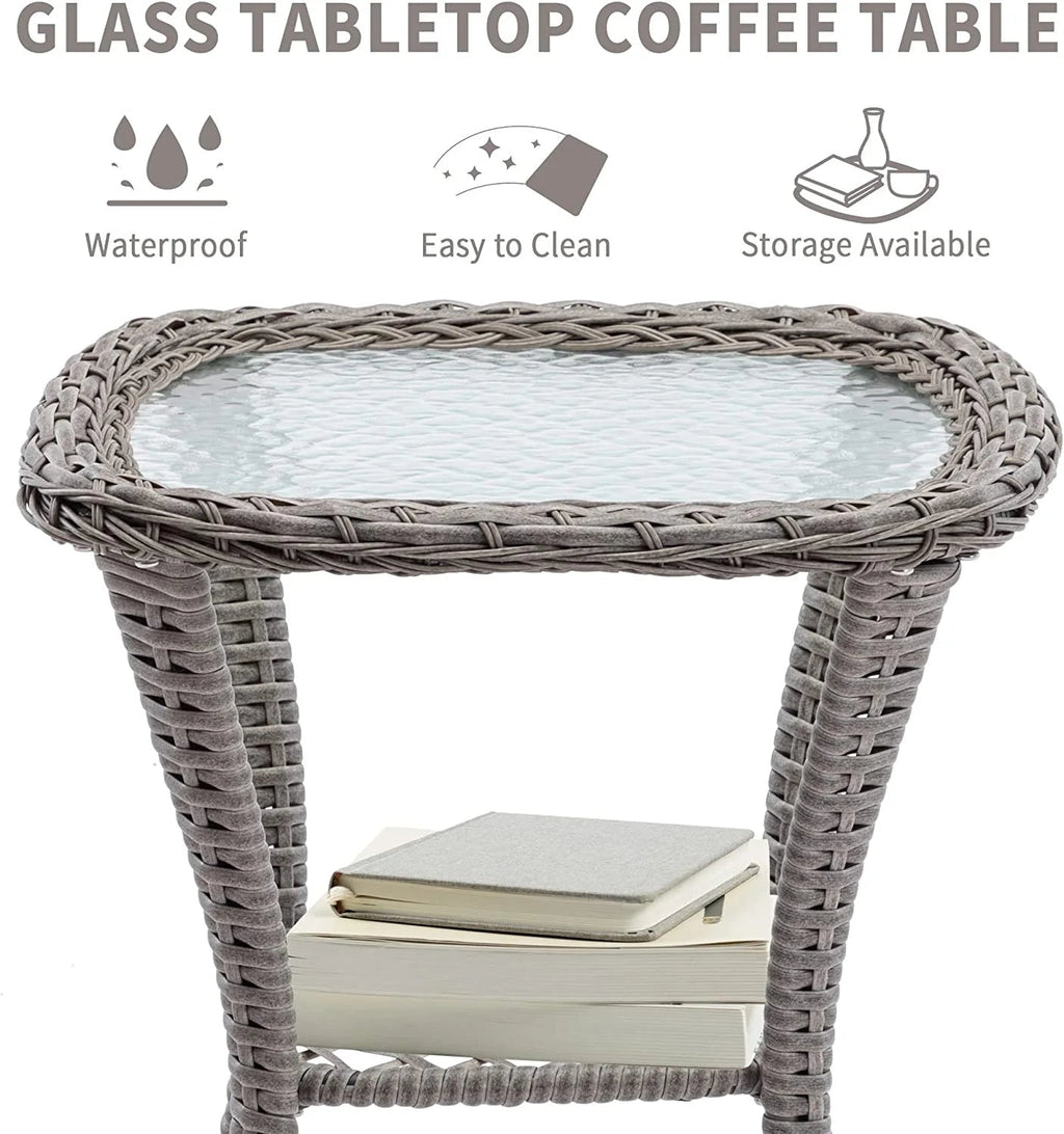 3-Piece Patio Swivel Rocking Chair Set With Glass Top Table - 2 Chairs