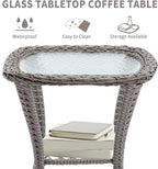 3-Piece Patio Swivel Rocking Chair Set With Glass Top Table - 2 Chairs