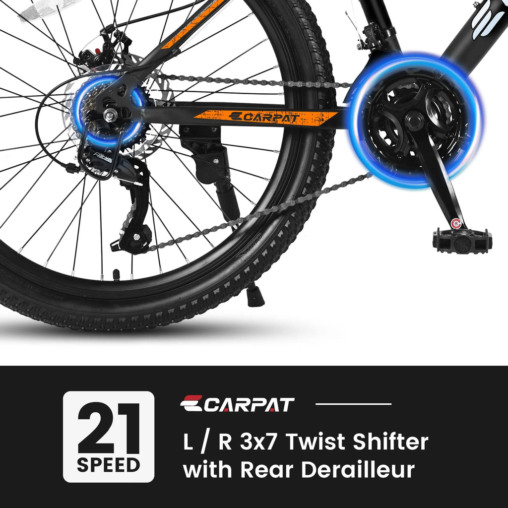 26 Inch Men's Mountain Bike With Shimano 21-Speed And Disc Brakes - Black Orange