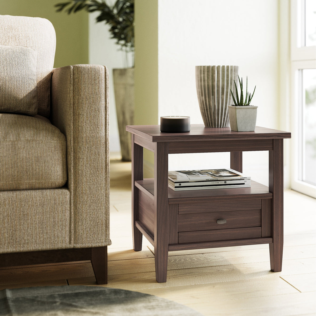 Solid Wood Rectangle End Table With Drawer And Shelf, 18.1in D x 20in W x 19.5in H - Norfolk