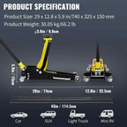 BENTISM Low Profile Floor Jack 3 Ton (6600 lbs), Aluminum And Steel, Yellow And Black - QJD-LTD030A-00