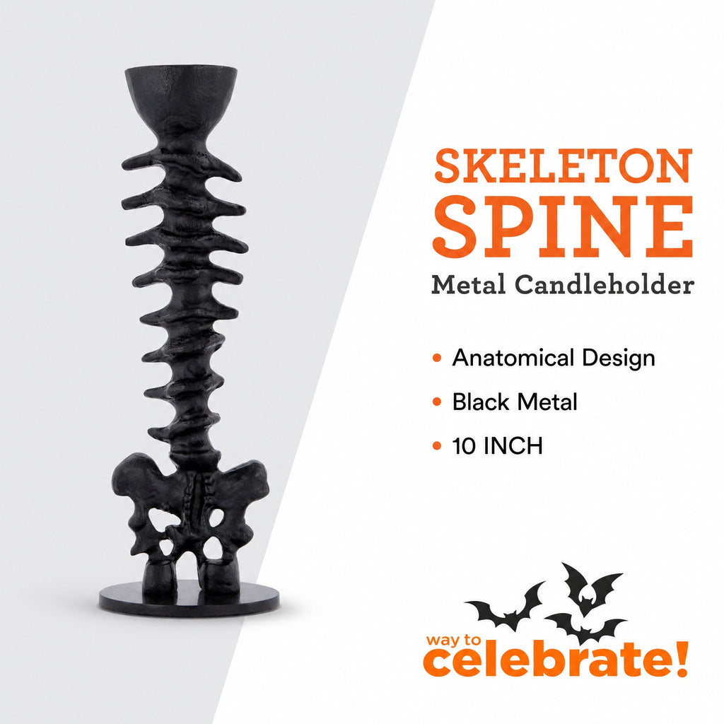 Metal Spine Candle Holder, Black, 8.6", Halloween by Way To Celebrate