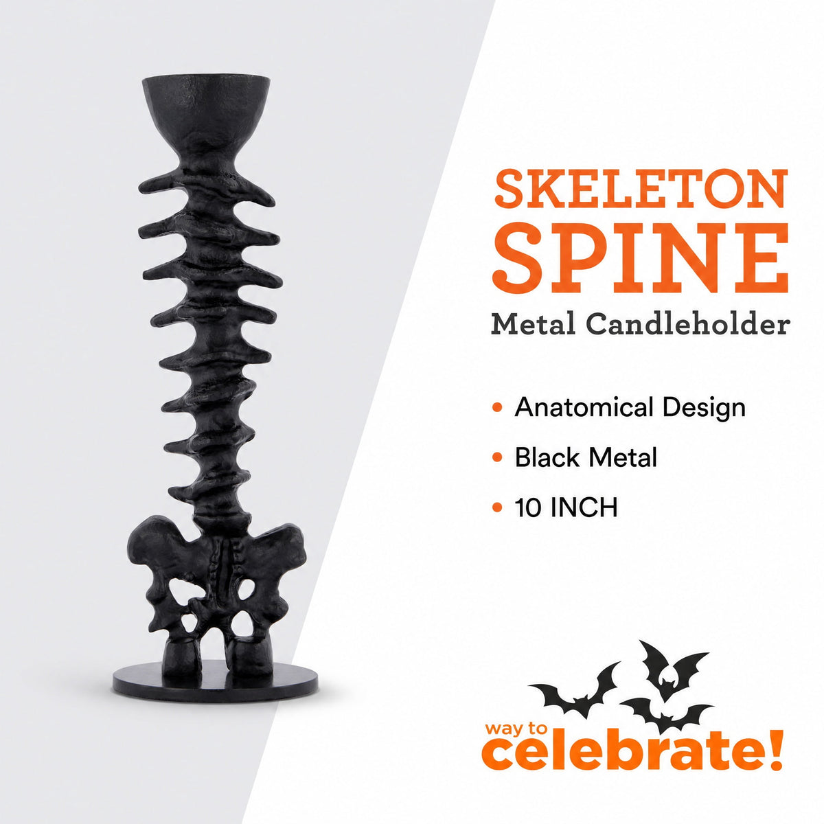 Metal Spine Candle Holder, Black, 8.6", Halloween by Way To Celebrate