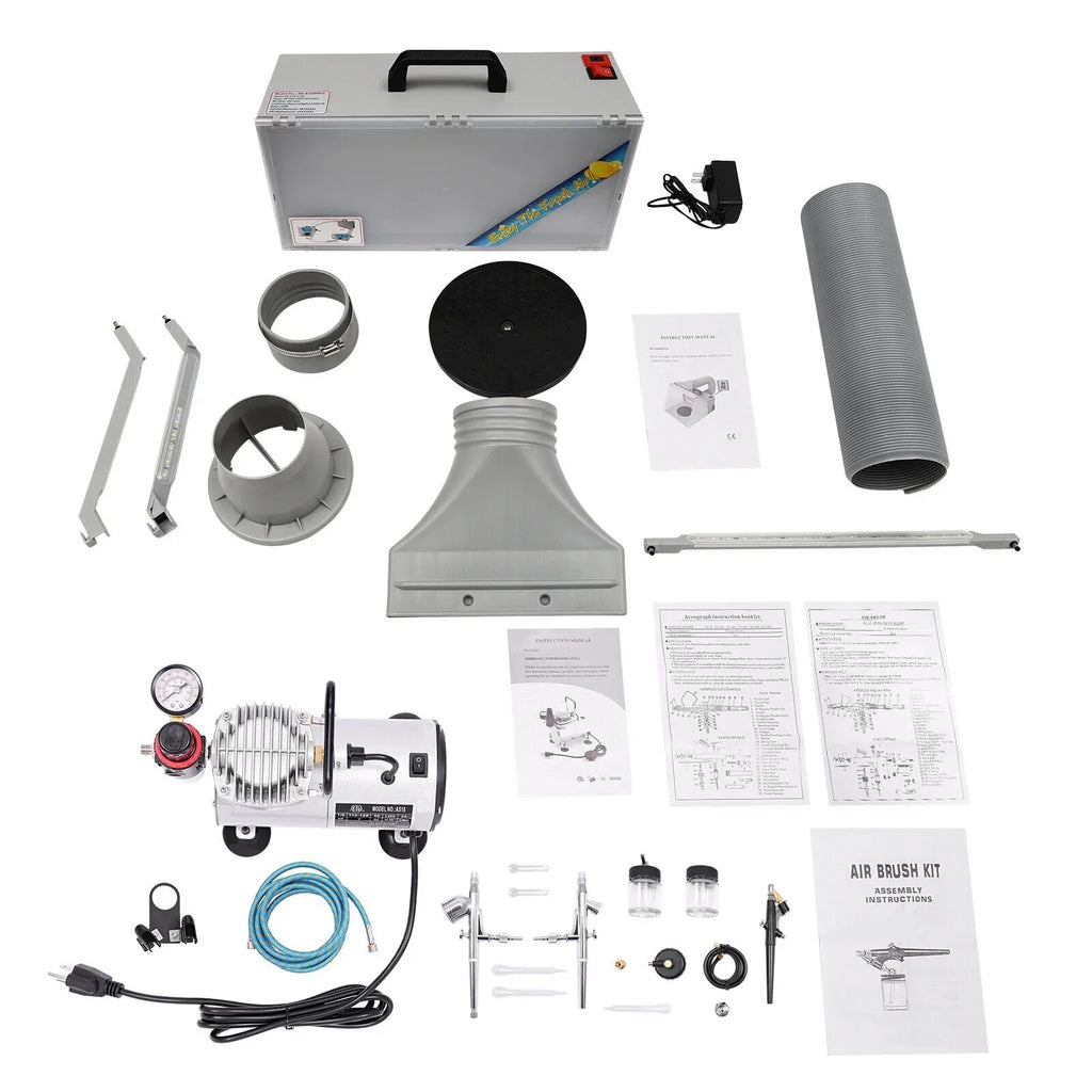 Airbrush Spray Booth Kit With LED Light, Filter Hose And Spray Guns For Model Painting